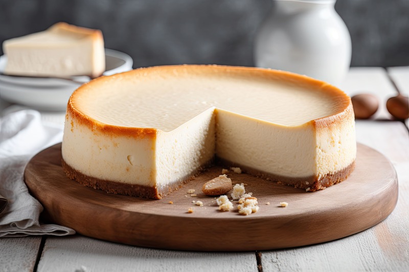 cheesecake cotta su tagliere di legno